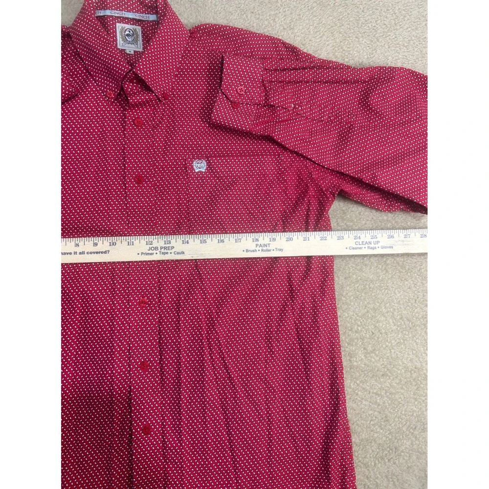 Cinch Mens Red Geo Print Long Sleeve Button Down Shirt Size‎ S